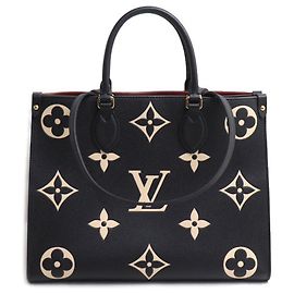 Borsa Tote Louis Vuitton OnTheGo MM Nero Beige