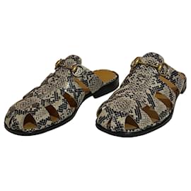 Sandali Gucci pelle effetto pitone morsetto Stampa python Gold hardware