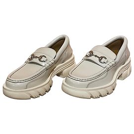 Gucci Horsebit Platform Leather Loafers - White White