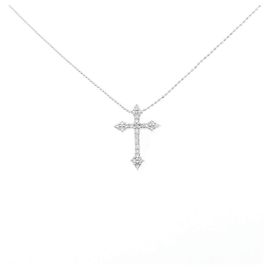 Autre Marque Colar de Cruz de Diamantes em Ouro Branco Au750 Prata