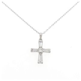 Autre Marque Collar de Cruz de Diamantes en Oro Blanco Au750 Plata