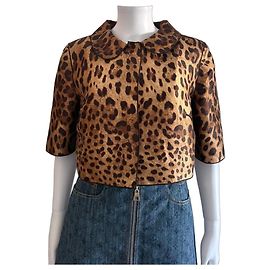 Dolce & Gabbana Leopard Print Cropped Jacket Brown Leopard print