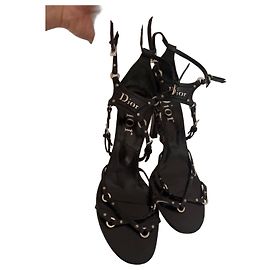 Dior Bondage Black Leather Strappy Heels Black