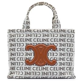 Céline Celine Cabas Thais en toile imprimée logo intégral blanc Small Cuir Triomphe Blanc