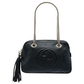 Borsa a Spalla Gucci Black Leather Soho Chain Zip Nero