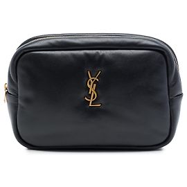 Saint Laurent Black Small Padded Lambskin Monogram Calypso Kosmetiktasche Schwarz