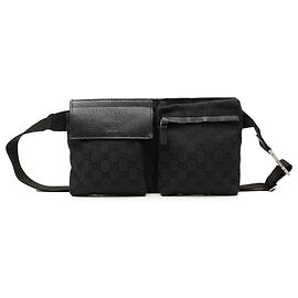 Gucci Black GG Canvas Double Pocket Belt Bag Black