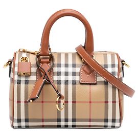 Bolsa bowling Burberry Brown Mini House Check em canvas revestido Marrom