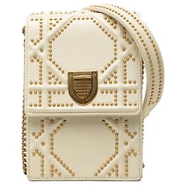Dior Bolsa transversal vertical Diorama em pele de cordeiro branca com tachas Branco Cru