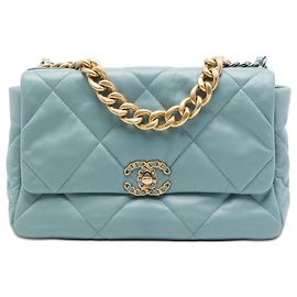 Chanel Blue Large Lambskin 19 Flap Blu Blu chiaro