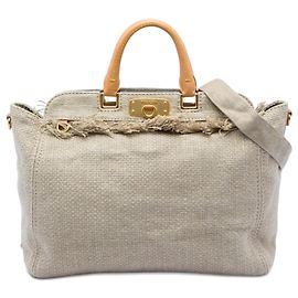 Tote Shopping Prada Beige en Raffia Lino avec Franges Beige