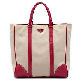 Tote de lona com acabamento em Saffiano bege da Prada Bege