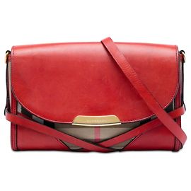 Borsa a tracolla Abbott in pelle rossa e tela House Check di Burberry Altro Marrone chiaro