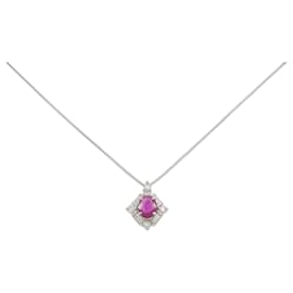 Autre Marque Platinum Ruby Diamond Necklace Silvery