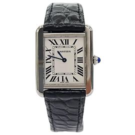 Cartier Relógio Tank Solo com pulseira de couro Small Quartz Branco