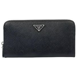 Prada Saffiano Triangle Zipper Long Wallet Black