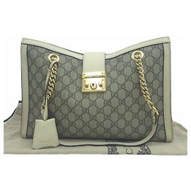 Gucci Borsa a tracolla con catena medium Padlock GG Supreme Canvas Tote Bag Bianco Bianco