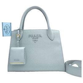 Prada Piccola borsa tote e a tracolla in pelle Saffiano monocromatica Sky Blue Blu