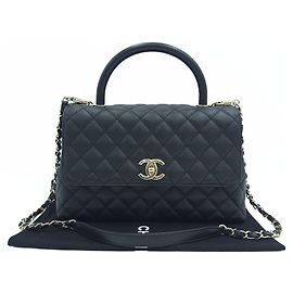 Chanel Borsa Tote Coco Handle Medium Caviar Skin Top Handle Nera Nero