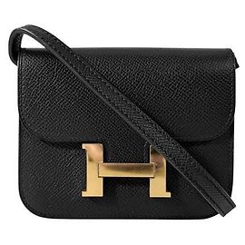 Hermès Bolso riñonera cartera compacta slim Constance Epsom Negro Oro Dorado