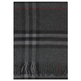 Burberry Checked Cashmere Scarf Charcoal Brown