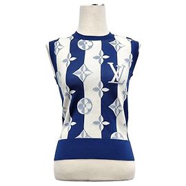 Louis Vuitton Strickpullover mit Monogramm an den Ärmeln Blau
