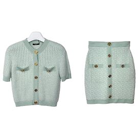 Balmain Ensemble jupe et cardigan en maille neuf Vert