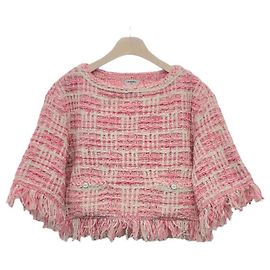 Chanel Tweed-Strickpullover mit Rundhalsausschnitt Rot