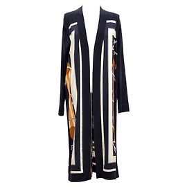Hermès Langer Cardigan mit Seiden-Kaschmir-Besatz Schwarz