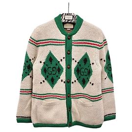 Gucci Cárdigan de jacquard de alpaca verde marfil sin usar Multicolor
