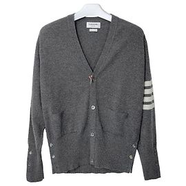 Thom Browne Klassischer Cardigan mit diagonalen Streifen Grau Kaschmir Braun