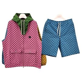 Gucci Conjunto Track Denim Unused: Jaqueta e Calça Multicor
