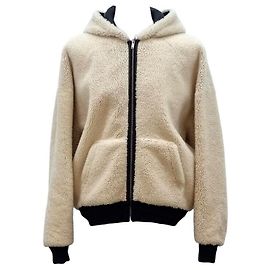 Saint Laurent Shearling-Lammfell-Bomberjacke mit Kapuze und Reißverschluss Orange