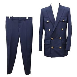 Balmain Men's Double Breasted Wool Jacket Setup Black