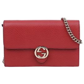 Gucci Interlocking Mini Leather Wallet Chain Bag Red Red