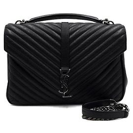 Saint Laurent Grande bolsa tote e bolsa de ombro com corrente prateada Preto