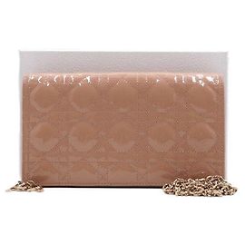 Clutch Lady Dior Rose Canvas Vernis com alça de corrente dourada Preto
