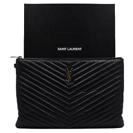 Saint Laurent Large Matelassé Monogram Document Clutch Black