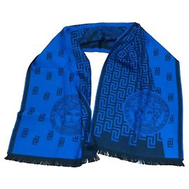 Cachecol Versace Medusa Azul e Preto Preto Azul