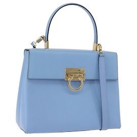 Bolsa Salvatore Ferragamo Gancini de couro 2 ways Azul claro Ouro Auth 194641A Dourado Azul claro