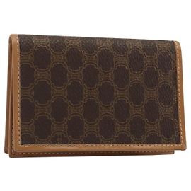 Céline CELINE Macadam Canvas Card Case PVC Leather Brown Auth bs36336V Brown