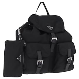PRADA Backpack Nylon Black Silver Auth 191867M Black Silvery