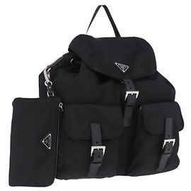 Zaino PRADA Nylon Nero Argento Auth 191867M Nero Argento
