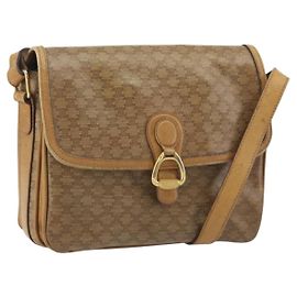 Céline Bolsa de Ombro CELINE em Canvas Macadam PVC Bege Ouro Auth 194609 Bege Dourado