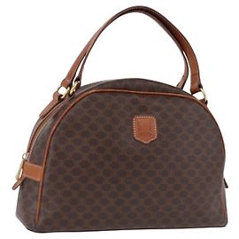 Céline Bolsa CELINE Macadam Canvas PVC Couro Marrom Ouro Auth 193555 Marrom Dourado