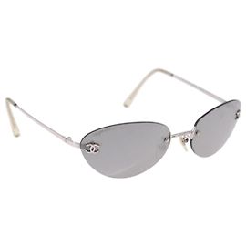 CHANEL Sunglasses Metal Silver CC Auth yk20671 Silvery
