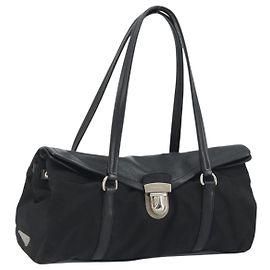 Borsa a tracolla PRADA Nylon Nero Argento Auth 193108V Nero Argento