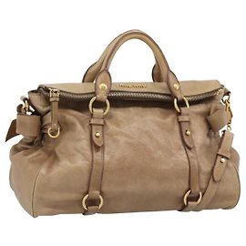 Bolsa Miu Miu de couro 2 formas Marrom Tom Dourado Auth yk20647M Marrom Outro