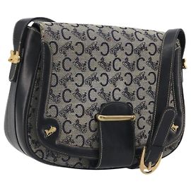 Céline CELINE C Sulky Shoulder Bag Canvas Navy Gold Auth kk693 Doré Bleu Marine