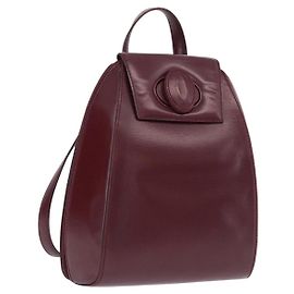 CARTIER Backpack Leather Bordeaux Gold Auth bs36274 Golden Dark red